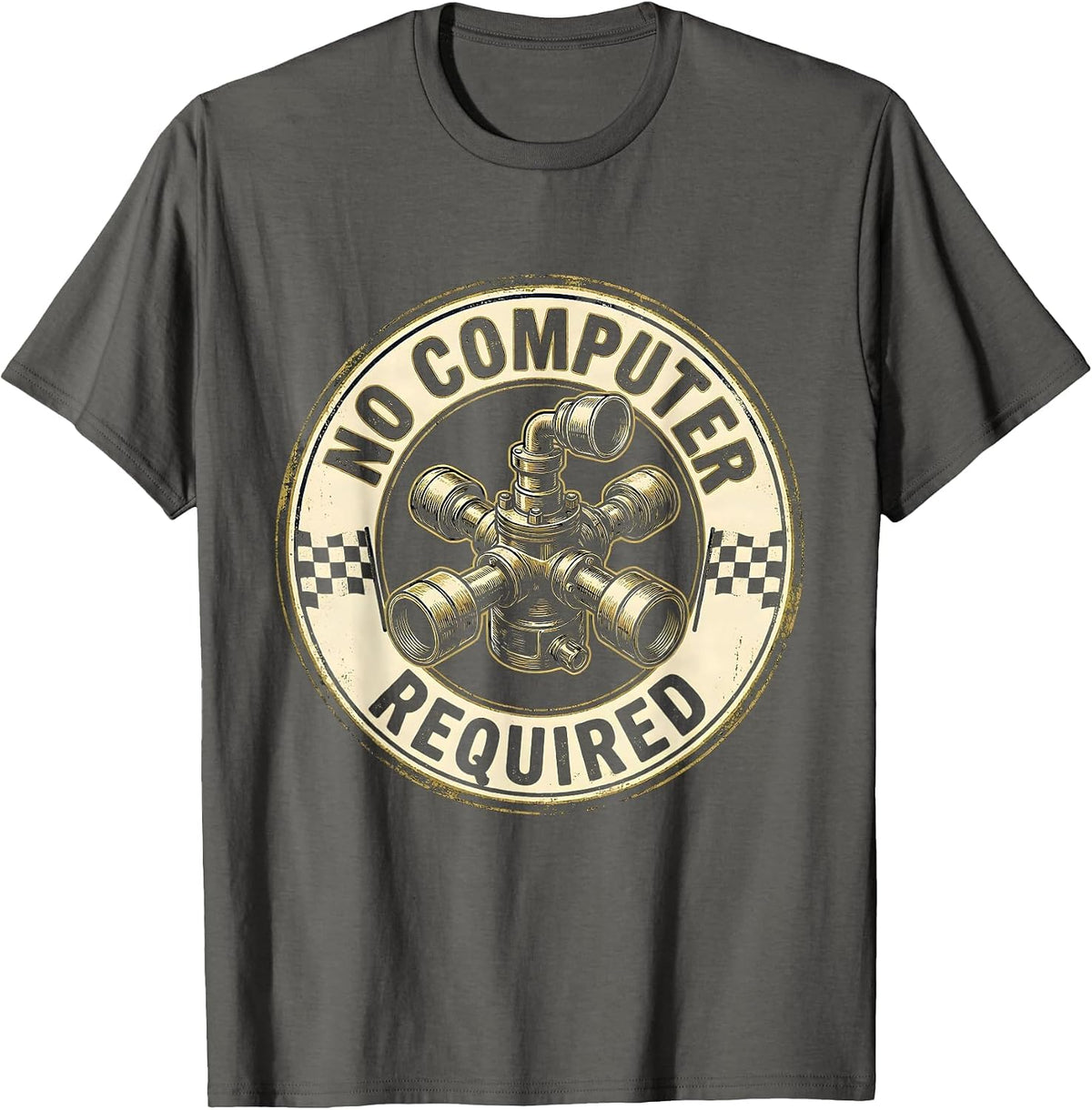 No Computer Required Vintage Muscle Car Racing Enthusiast T-Shirt - Asphalt Grey