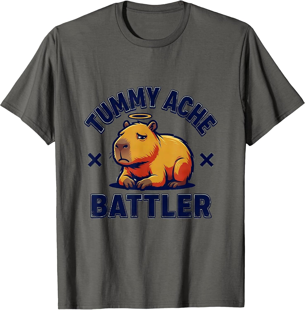 Tummy Ache Battler Funny Capybara Meme Gross-Out Humor T-Shirt - Asphalt Grey