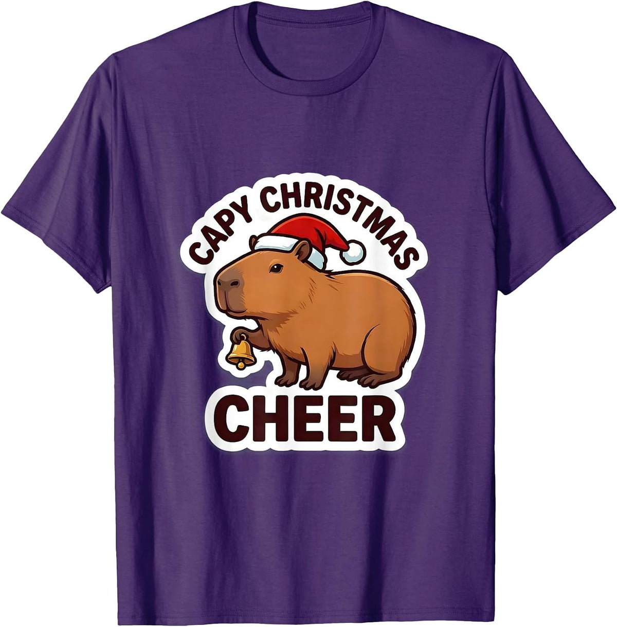 Men's Capy Christmas Cheer Cute Capybara Santa Hat Funny Christmas T-Shirt - Purple