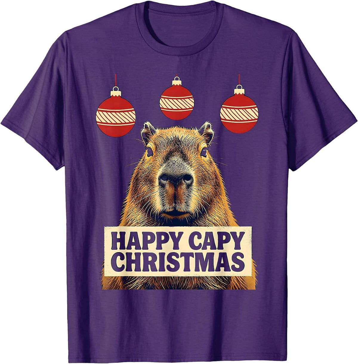 Happy Capy Christmas Funny Capybara Animal Lover Christmas T-Shirt - Purple
