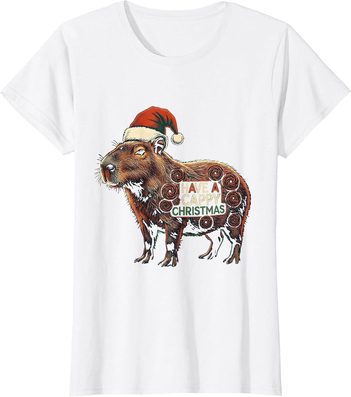 Have a Cappy Christmas Folk Art Capybara Lover Christmas T-Shirt - White