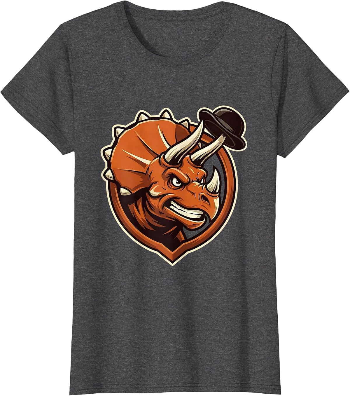 Women's Triceratops Charge Spinning Hat Dinosaur Graphic T-Shirt - Dark Heather Grey