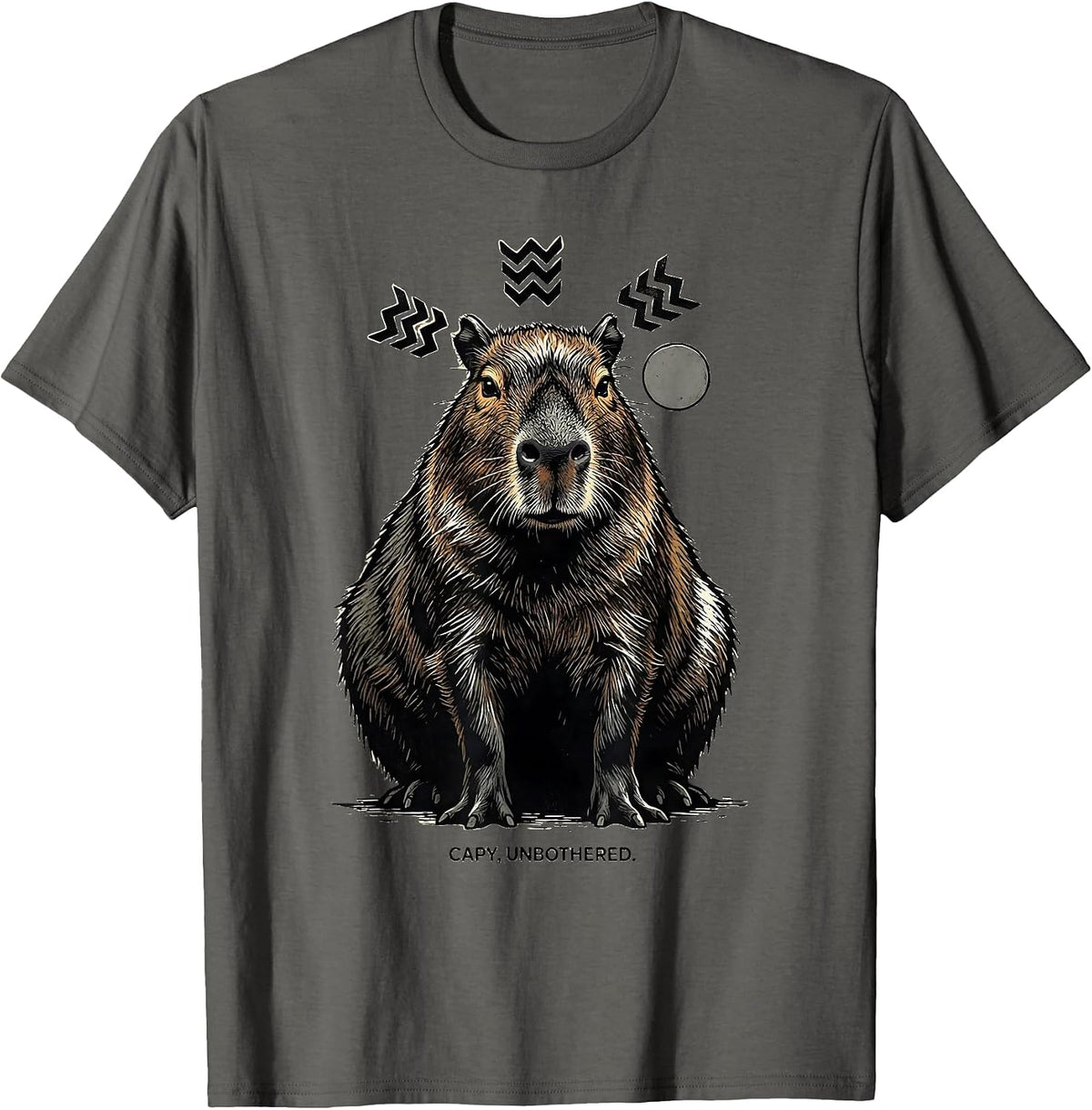 Men's Capy, Unbothered Linocut Funny Capybara Animal Meme Gamer T-Shirt - Asphalt Grey