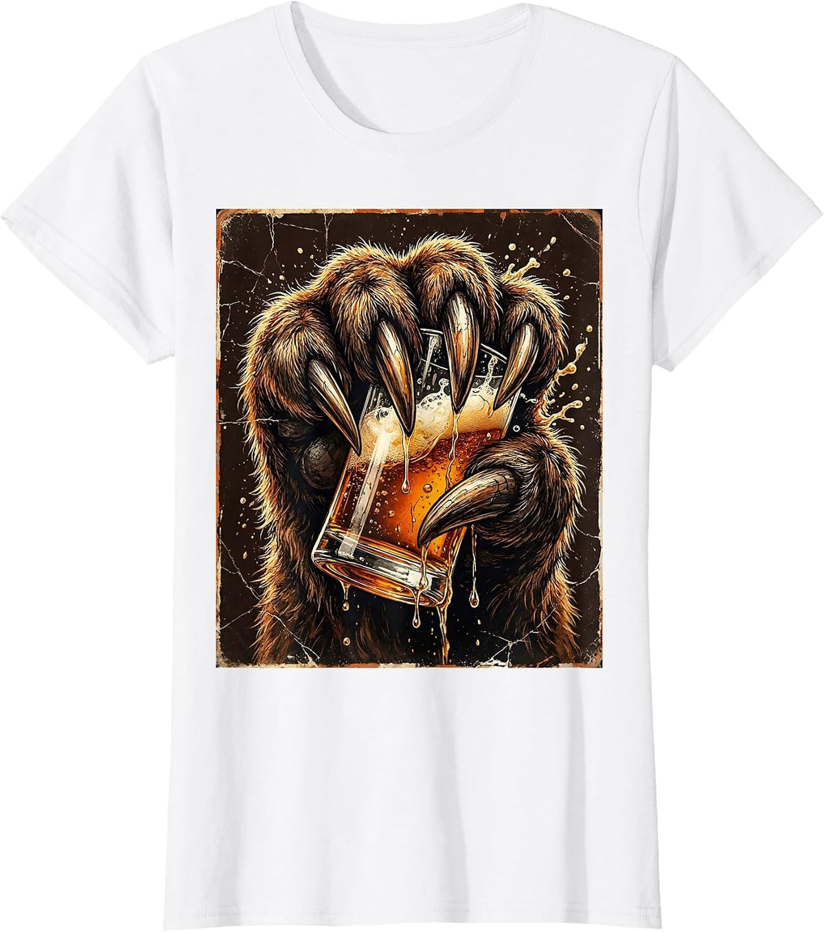 Bear Paw Gripping a Pint Glass Graphic Design T-Shirt - White