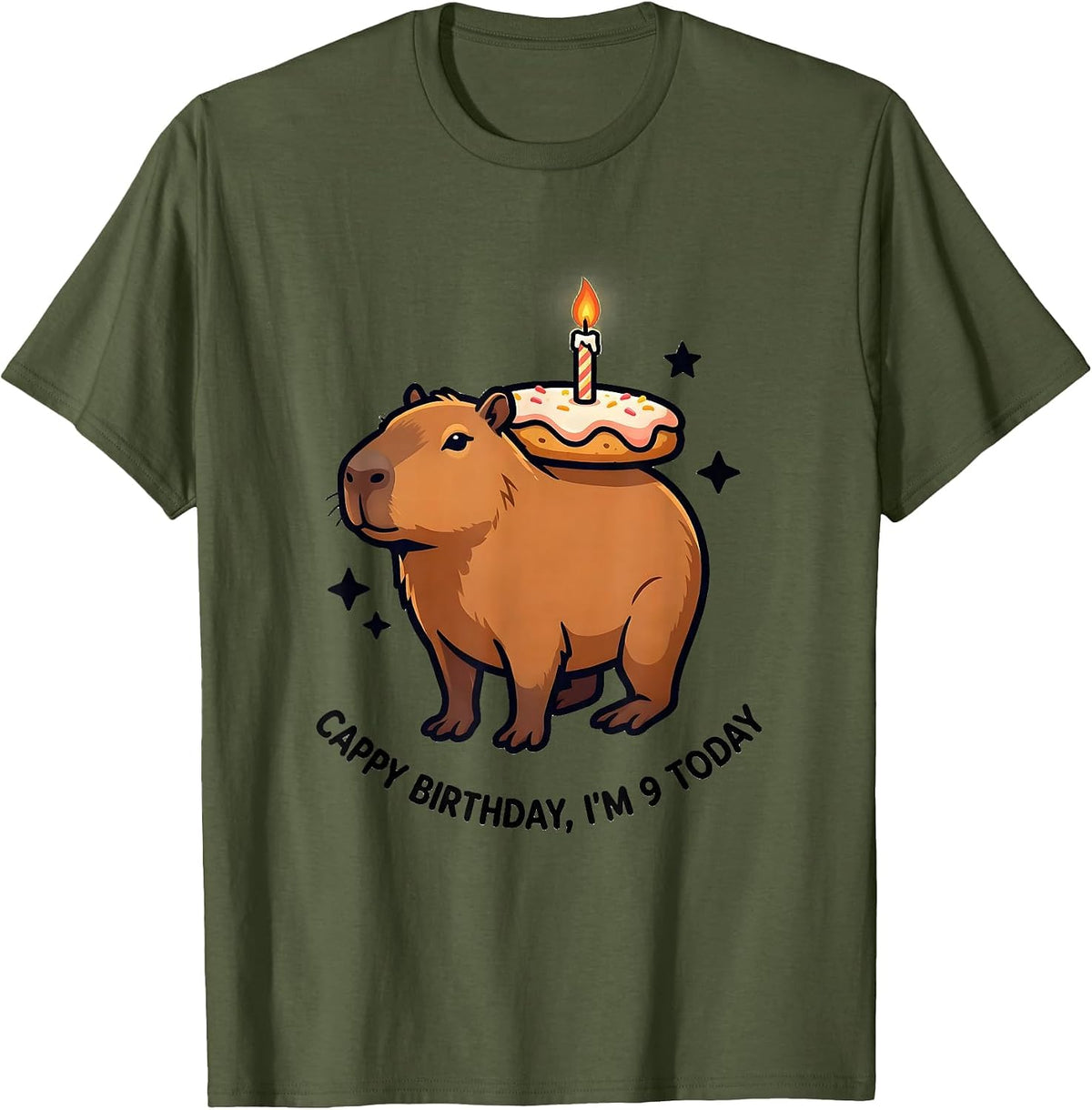 Cappy Birthday I'm 9 Today Funny Capybara Kawaii 9th T-Shirt - Olive Green