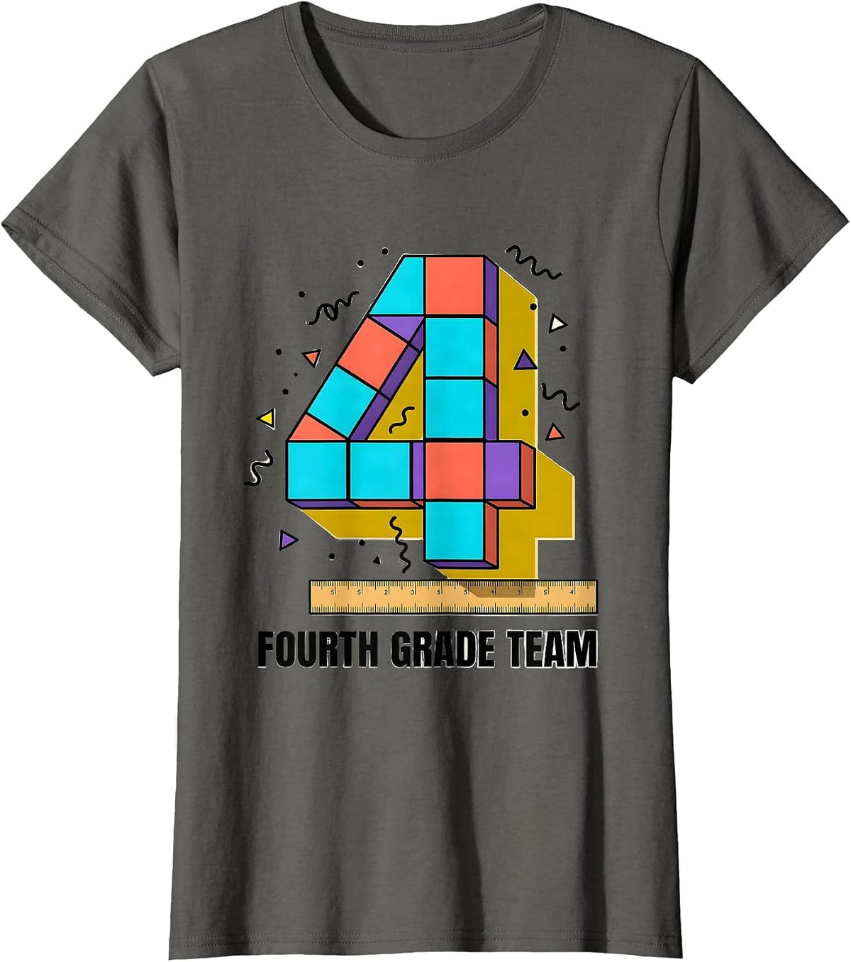 Women's Fourth Grade Team Memphis Postmodern Back to School Teacher T-Shirt - Asphalt Grey