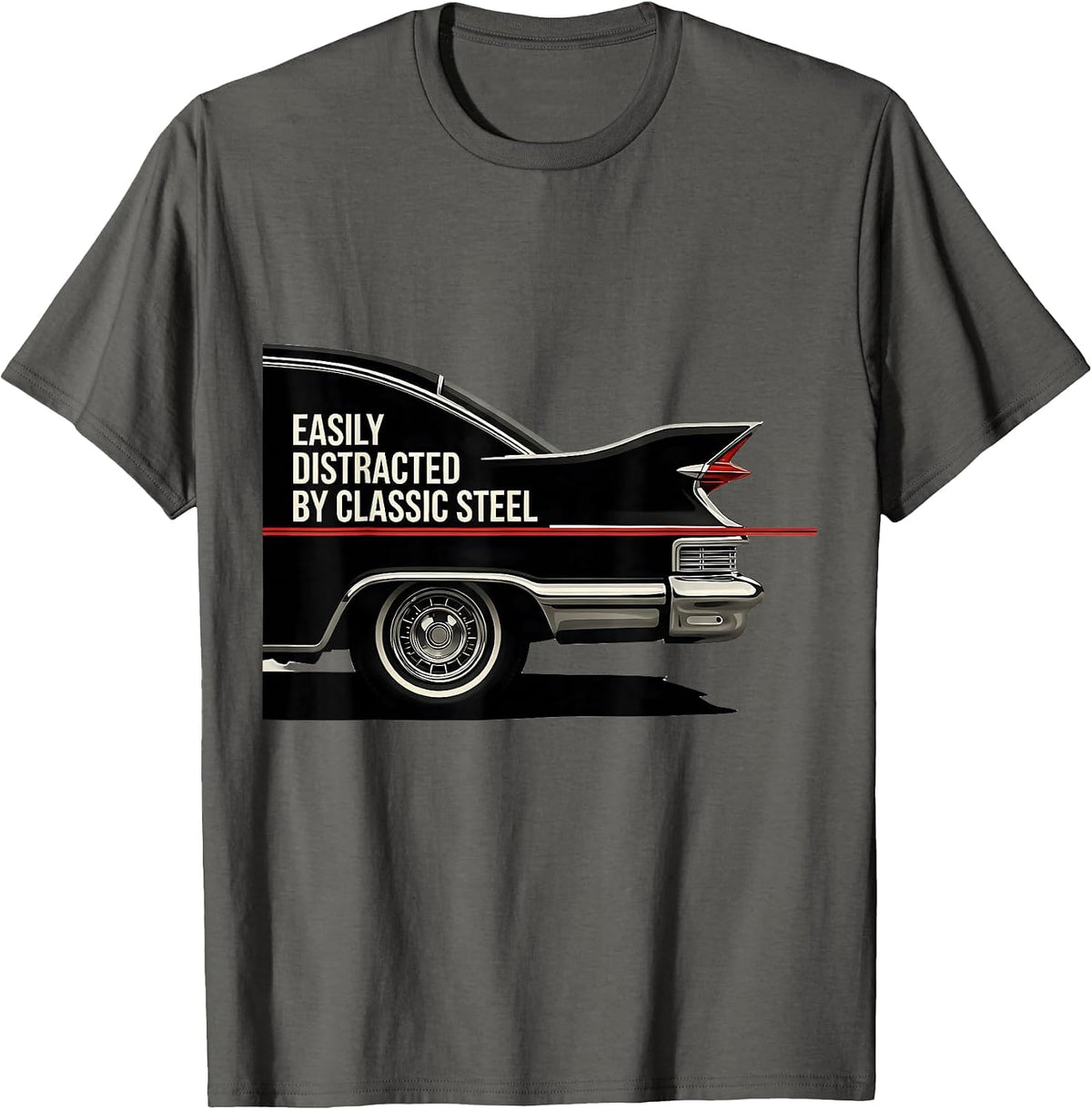 Men's Easily Distracted By Classic Steel Funny Classic Car Guy T-Shirt - Asphalt Grey