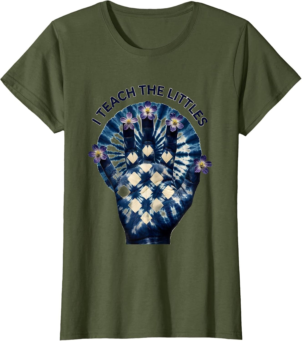 Women's I Teach The Littles Preschool Teacher Design T-Shirt - Olive Green