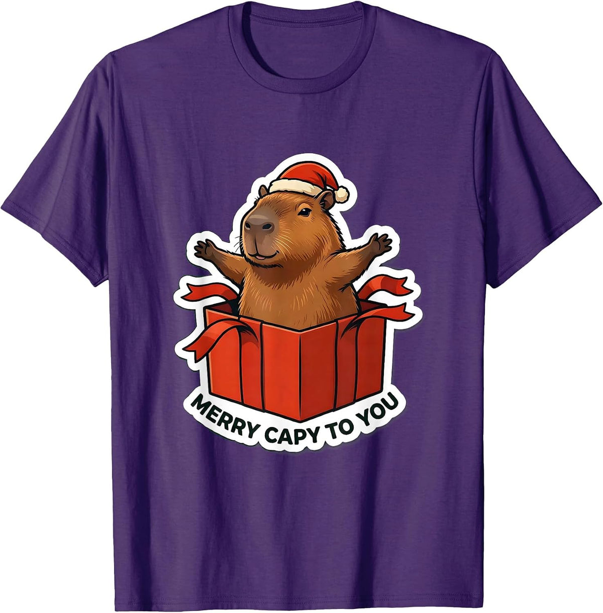 Men's Merry Capy To You Funny Capybara Christmas Family Humor T-Shirt - Purple