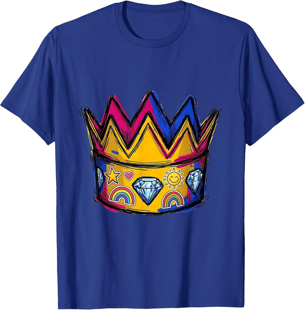 Preschool Teacher Paper Crown Stickers and Gems T-Shirt - Royal Blue