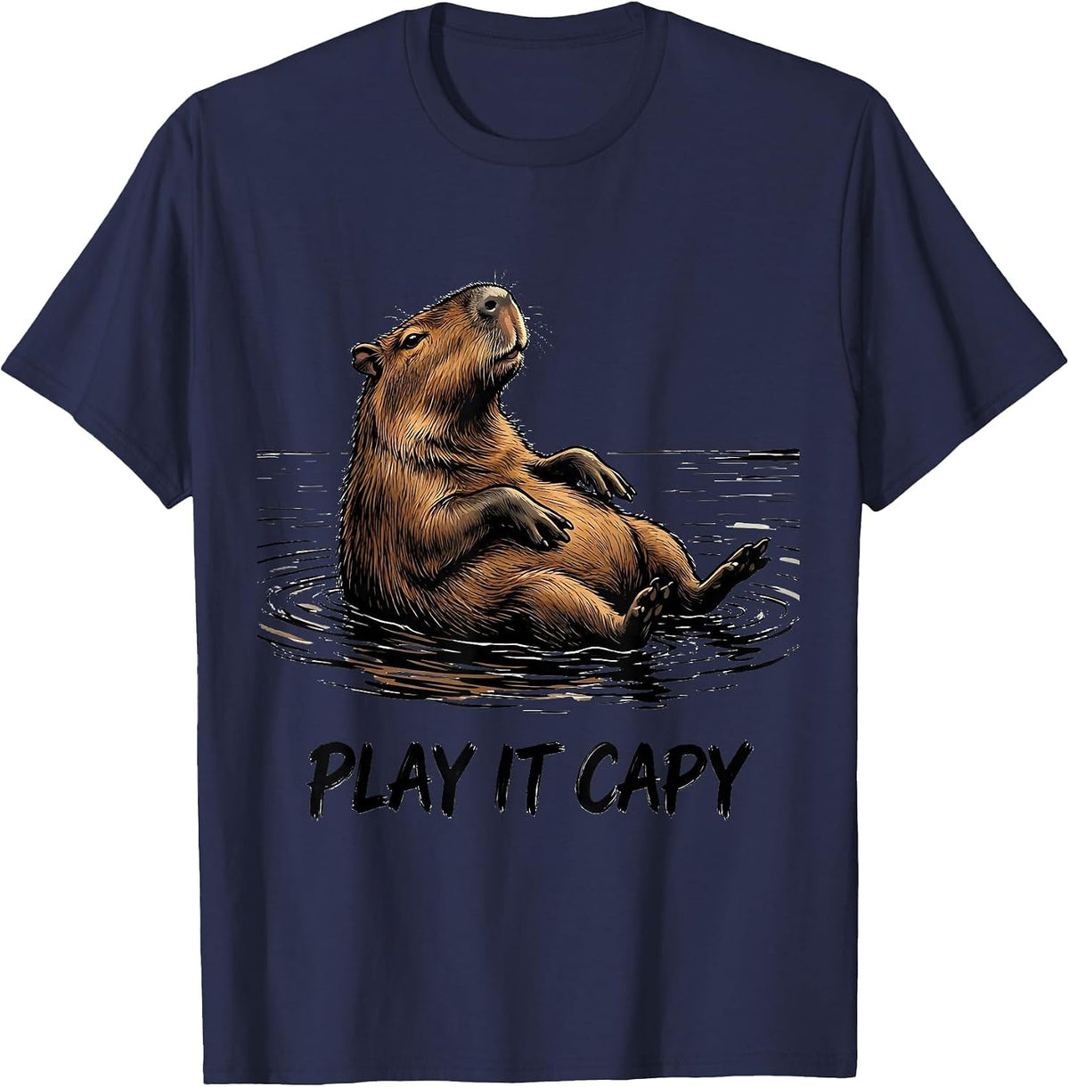 Play It Capy Funny Capybara Animal Meme Humor T-Shirt - Navy Blue