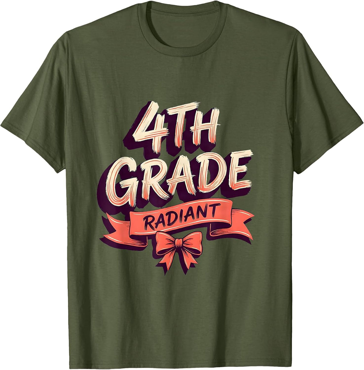 4th Grade Radiant Coquette Bow Back to School Fourth Grade T-Shirt - Olive Green