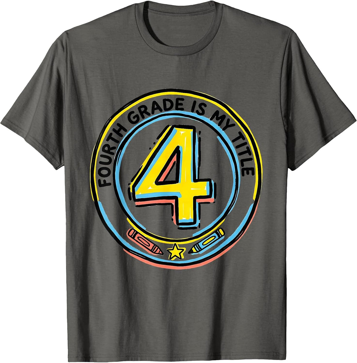 Fourth Grade Is My Title Cheerful Back To School Kids T-Shirt - Asphalt Grey