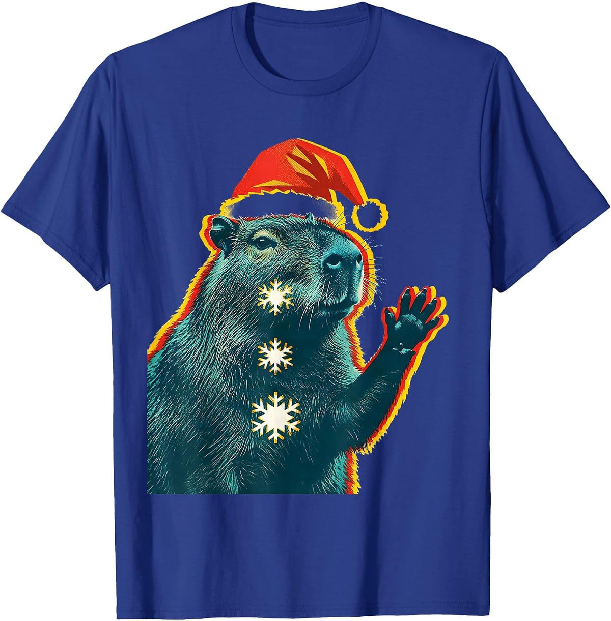Capybara Santa Hat Risograph Holiday Animal Lover T-Shirt - Royal Blue