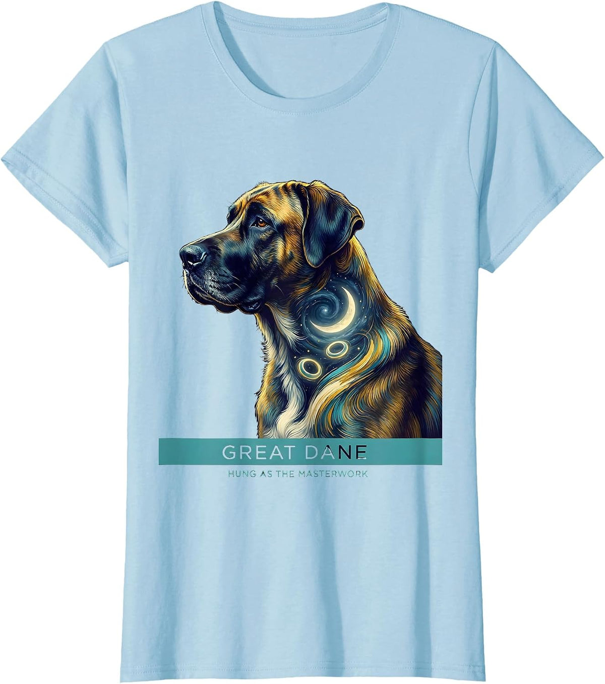 Women's Great Dane Hung As The Masterwork Surreal Dog Portrait T-Shirt - Baby Blue