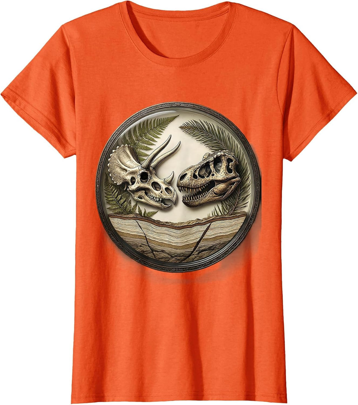 Triceratops vs T-Rex Canyon Showdown Dinosaur T-Shirt - Orange