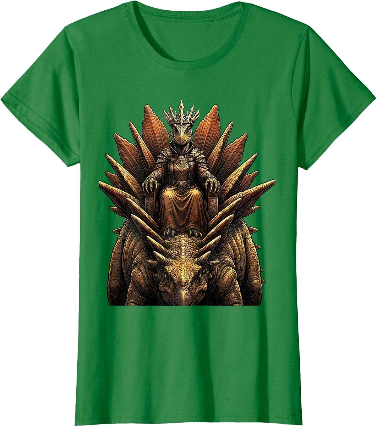 Women's Queen of the Dinosaurs Stegosaurus Throne T-Shirt - Kelly Green