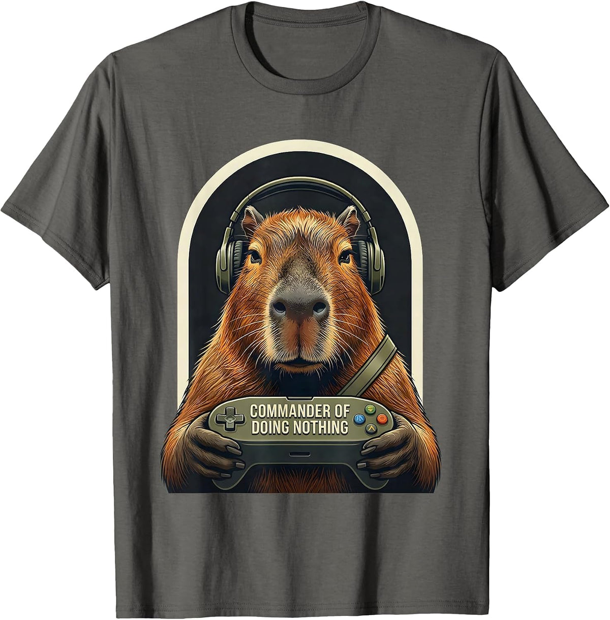 Commander of Doing Nothing Funny Capybara Gamer Bruh Meme T-Shirt - Asphalt Grey