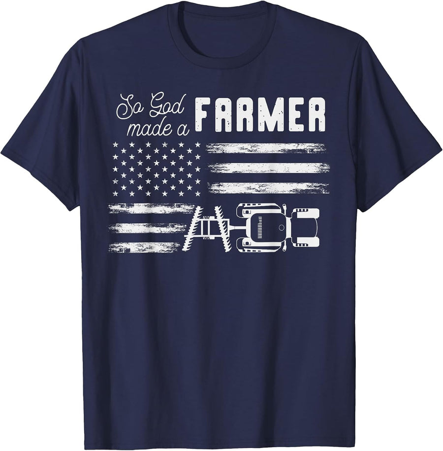 So God Made A Farmer, Farming Farmer T-Shirt - Navy Blue