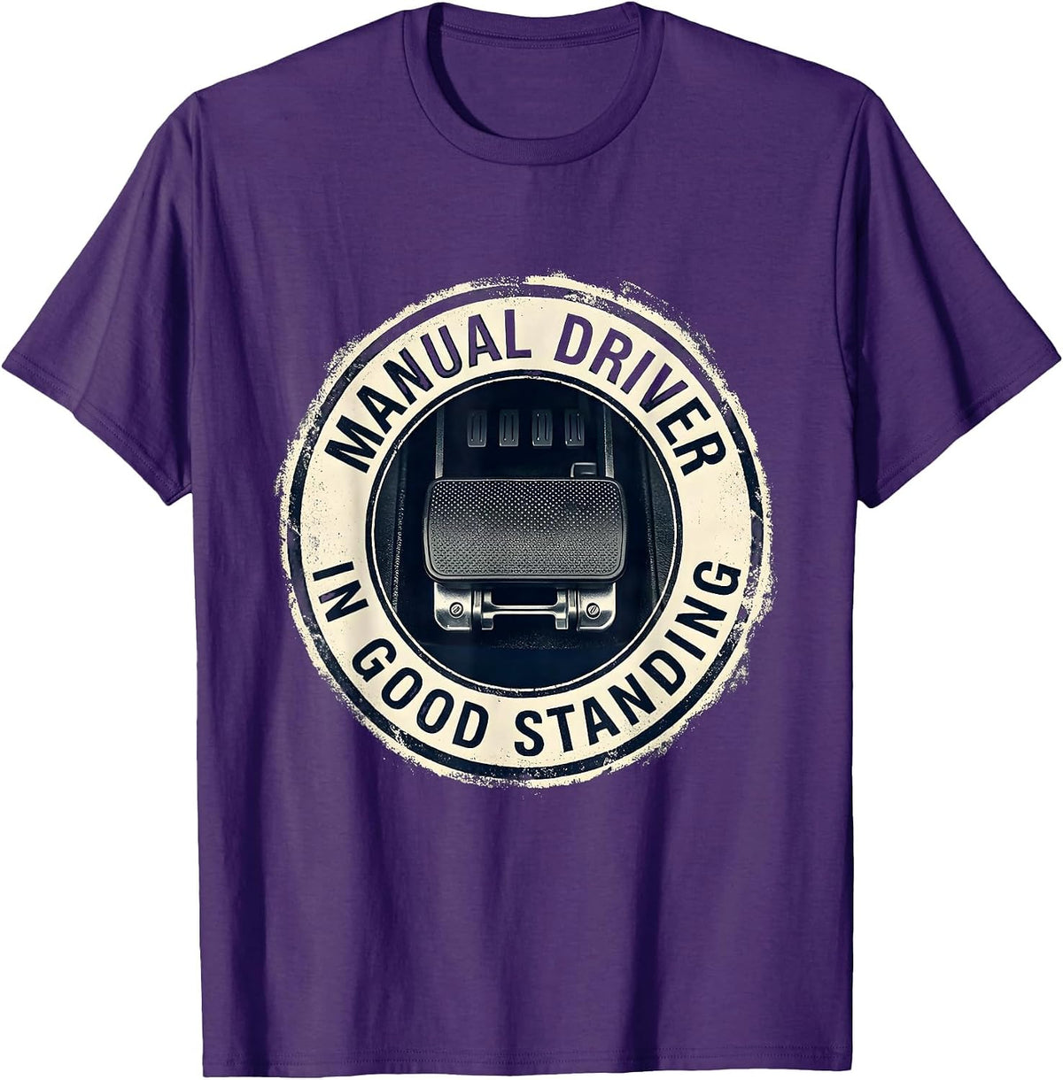 Men's Manual Driver In Good Standing Rubber Stamp Car Guy Stick T-Shirt - Purple