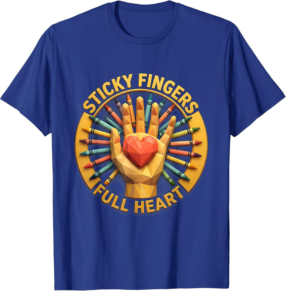 Men's Sticky Fingers Full Heart Preschool Teacher Design T-Shirt - Royal Blue