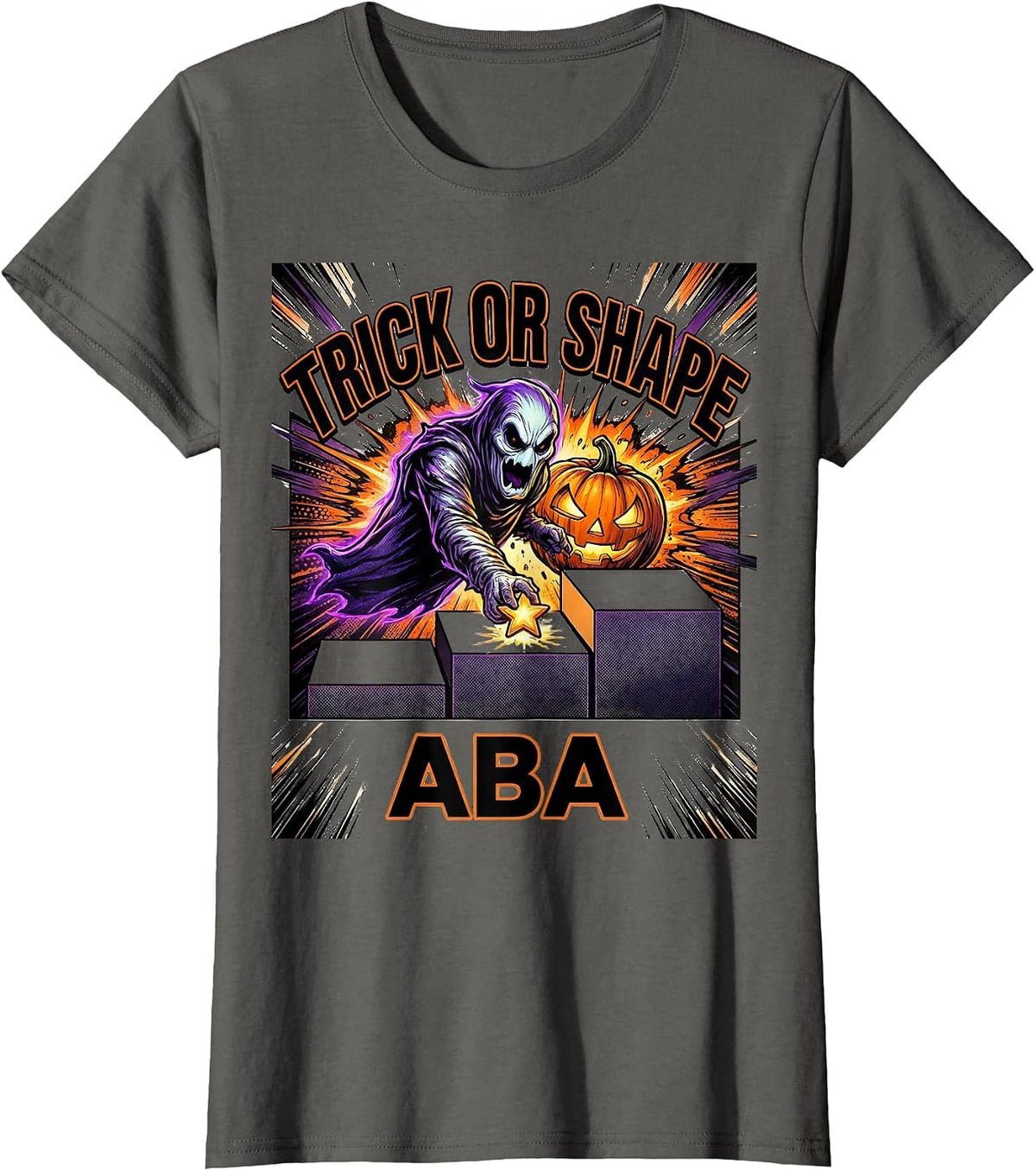 Women's Trick Or Shape ABA Comic Ghost Physical Therapy ABA T-Shirt - Asphalt Grey