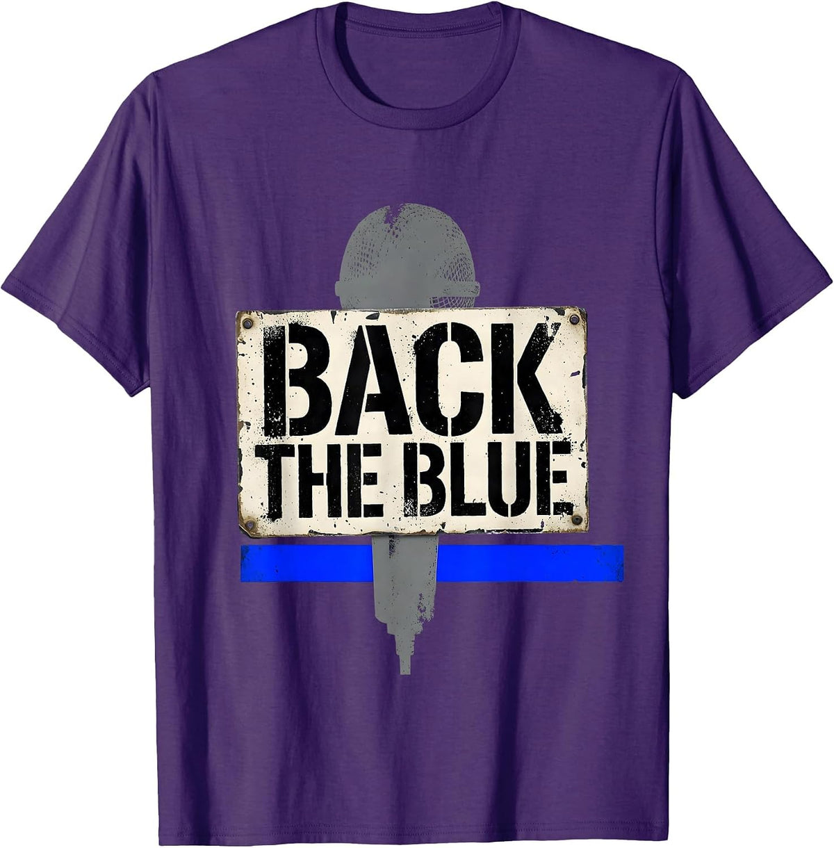 Men's Back The Blue Thin Blue Line Police Support Distressed T-Shirt - Purple