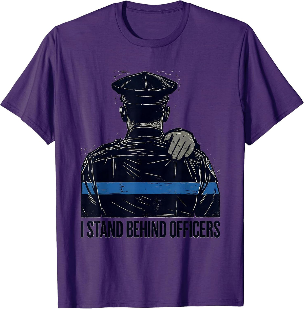 Men's I Stand Behind Officers Thin Blue Line Police Support T-Shirt - Purple