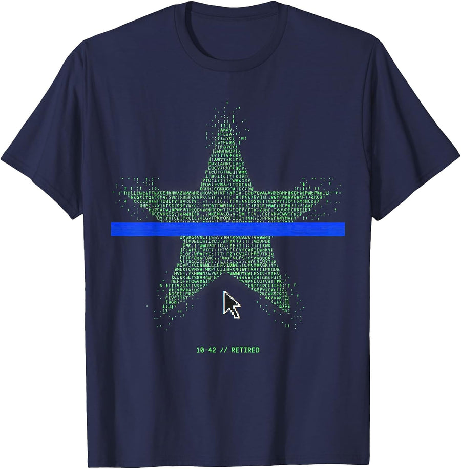 10-42 RETIRED Thin Blue Line Police Support Retired Officer T-Shirt - Navy Blue