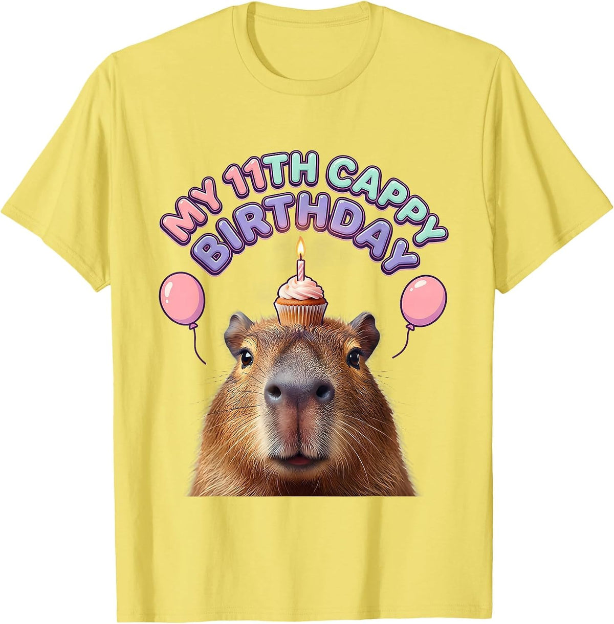 Men's My 11th Cappy Birthday Cute Kawaii Capybara Birthday Gift T-Shirt - Lemon Yellow