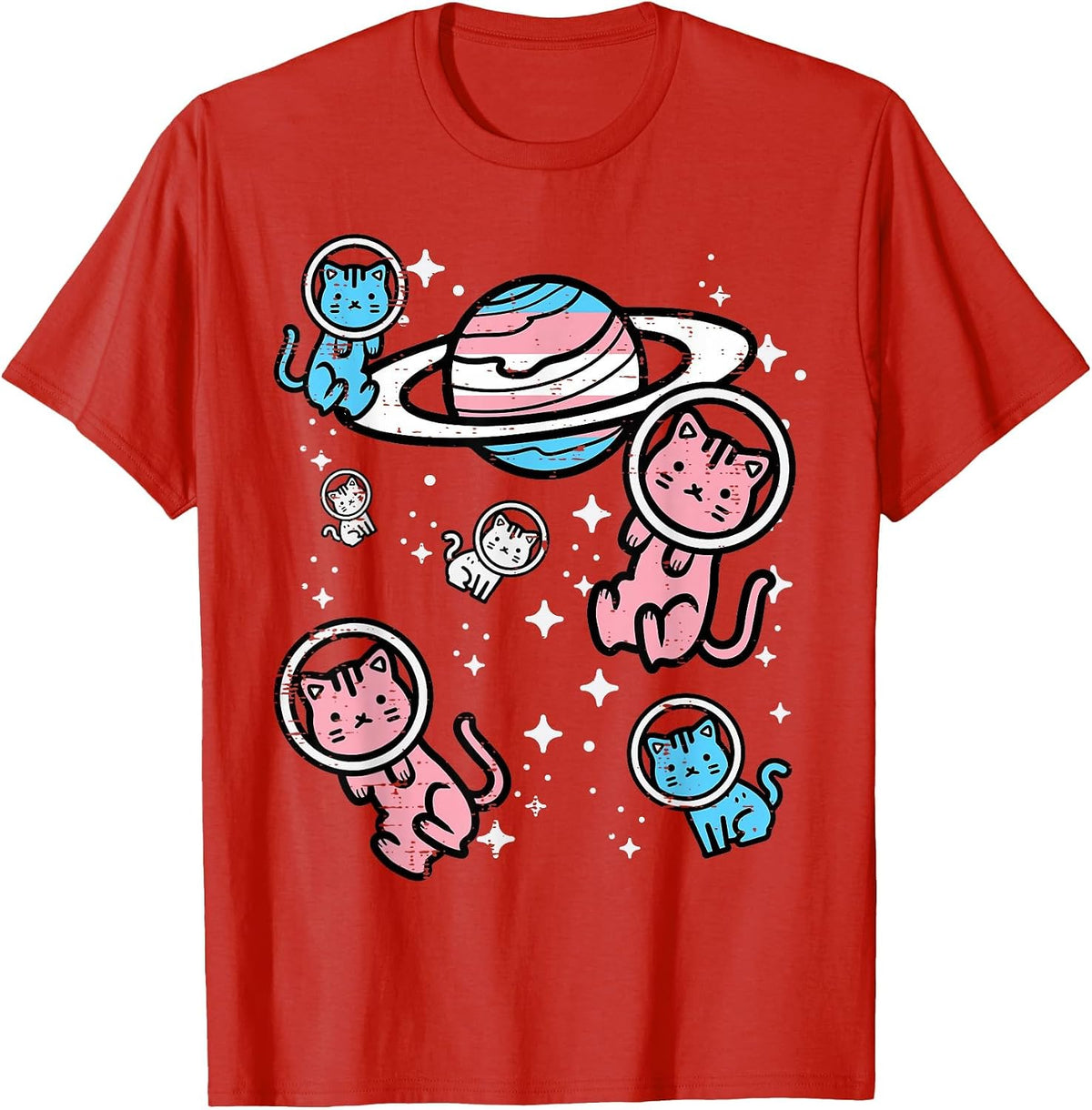 Trans Cats in Space Transgender Transsexual Pride Month LGBT T-Shirt - Red