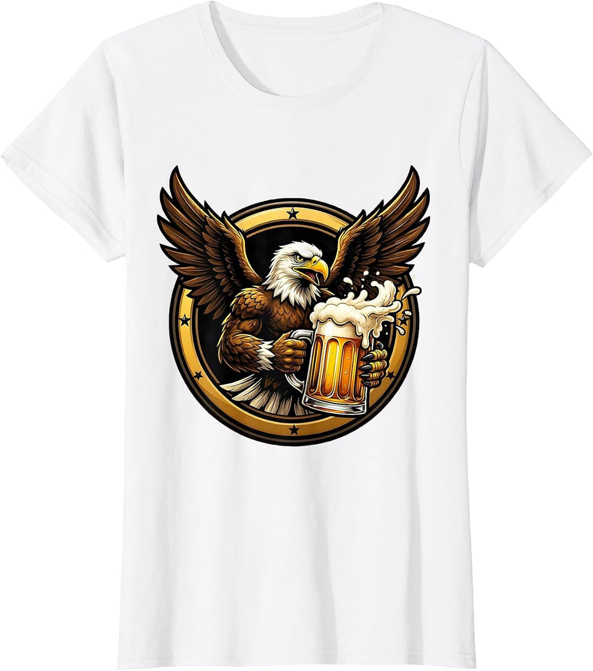 Women's Eagle Clutching Frothy Beer Mug Graphic T-Shirt - White