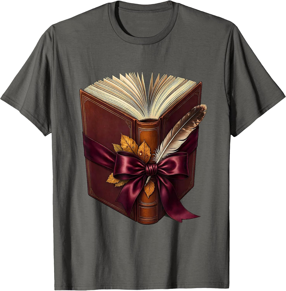 English Teacher Bookmark Bow Novel Graphic T-Shirt - Asphalt Grey