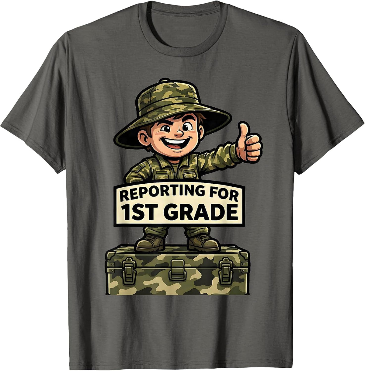 Men's Reporting For 1st Grade Camo First Grade Boy Back To School T-Shirt - Asphalt Grey