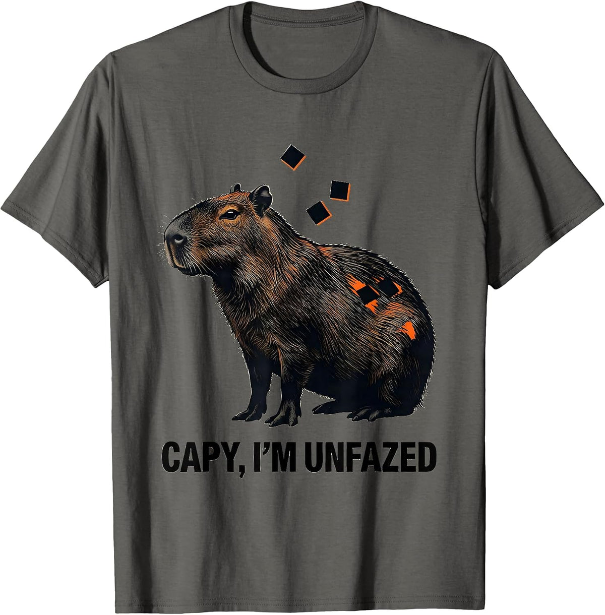 Capy, I'm Unfazed Funny Capybara Animal Meme Humor T-Shirt - Asphalt Grey
