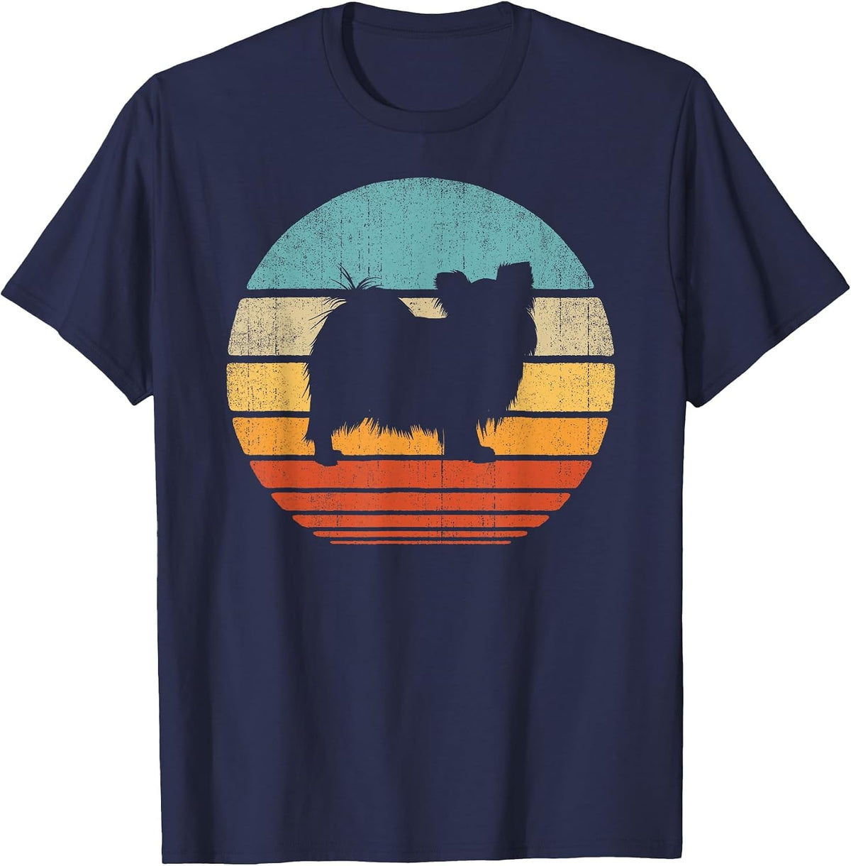 Papillon Retro Vintage Sunset Continental Toy Spaniel Dog T-Shirt - Navy Blue