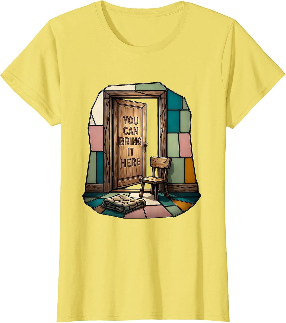 You Can Bring It Here Stained Glass Mosaic Counselor Mental T-Shirt - Lemon Yellow