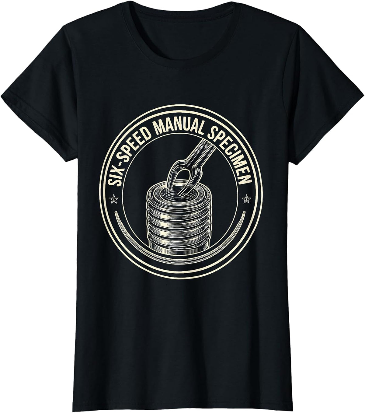 Six-Speed Manual Specimen Line Art Car Guy Mechanic Stick T-Shirt - Black