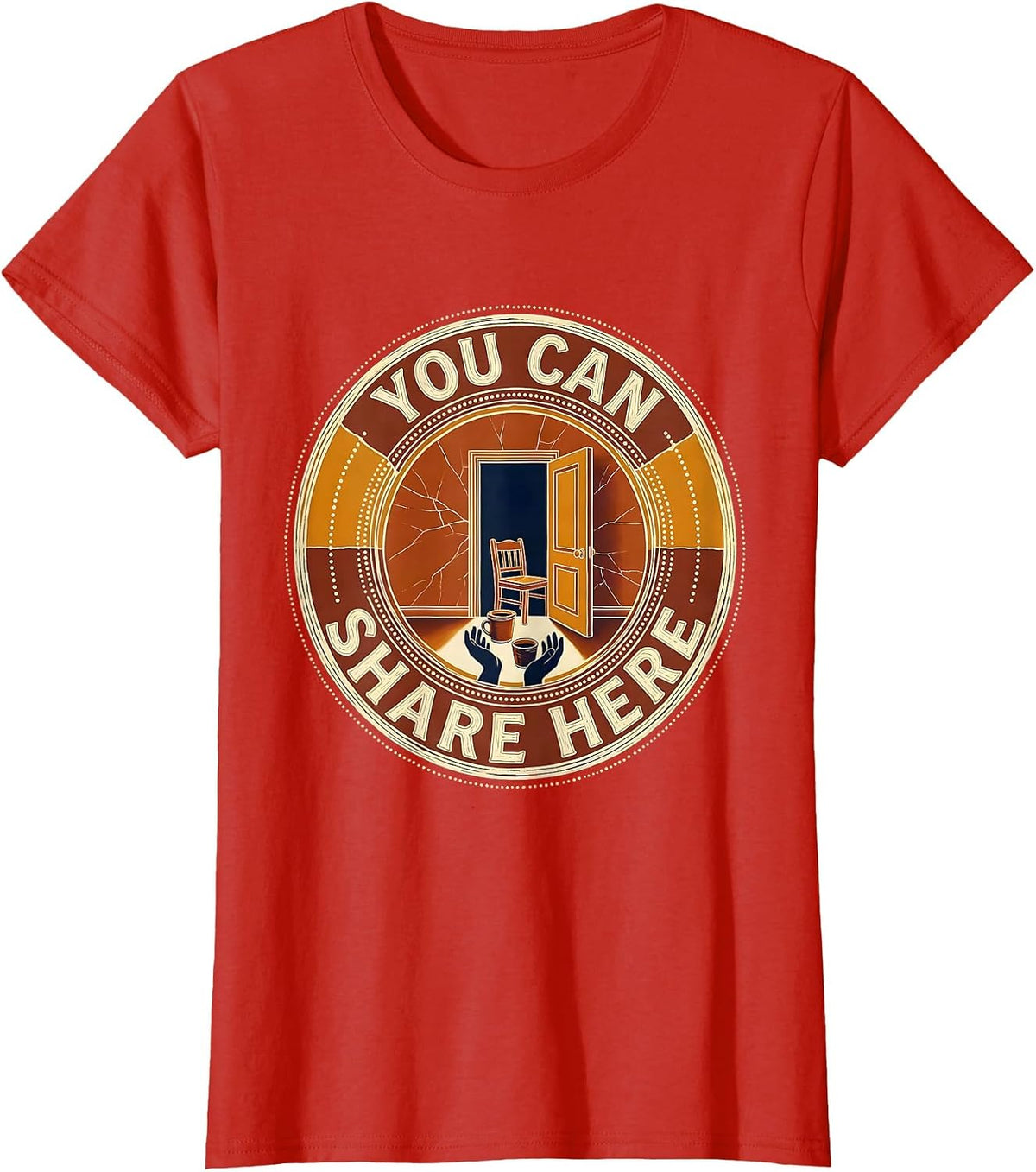 You Can Share Here Batik Wax Resist Mental Health Counselor T-Shirt - Red