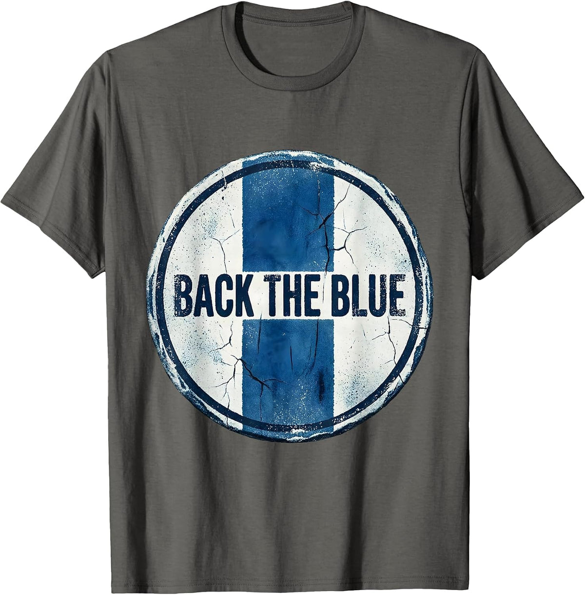 Back The Blue Distressed Thin Blue Line Police Support T-Shirt - Asphalt Grey