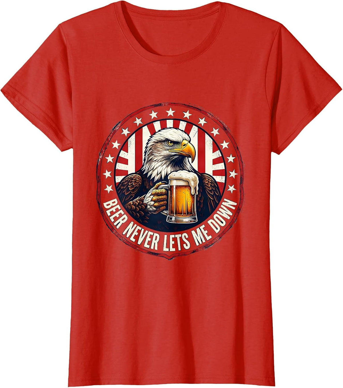 Women's Beer Never Lets Me Down Funny Drinking Design T-Shirt - Red
