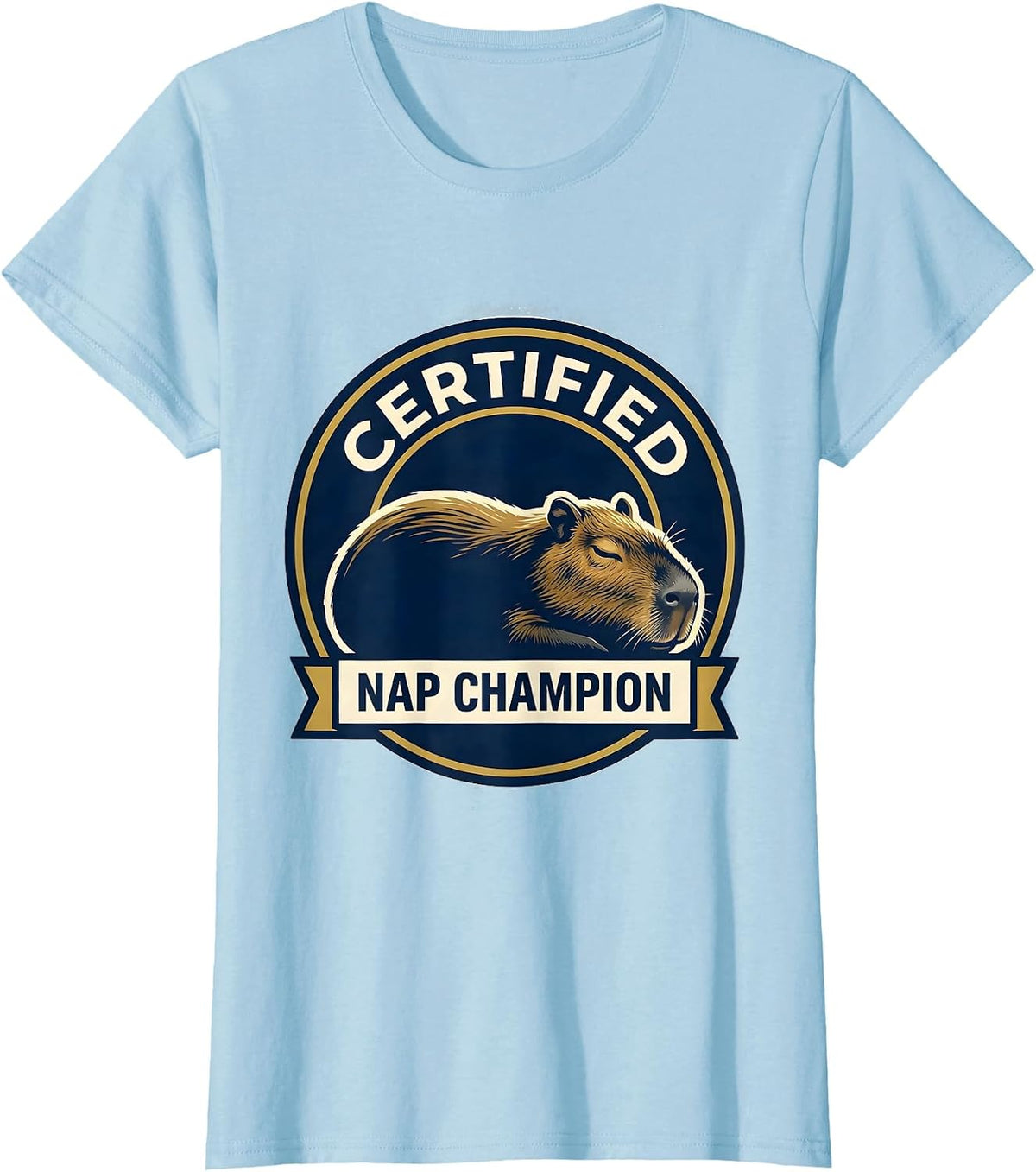 Women's Certified Nap Champion Cute Capybara Sleepwear Humor T-Shirt - Baby Blue