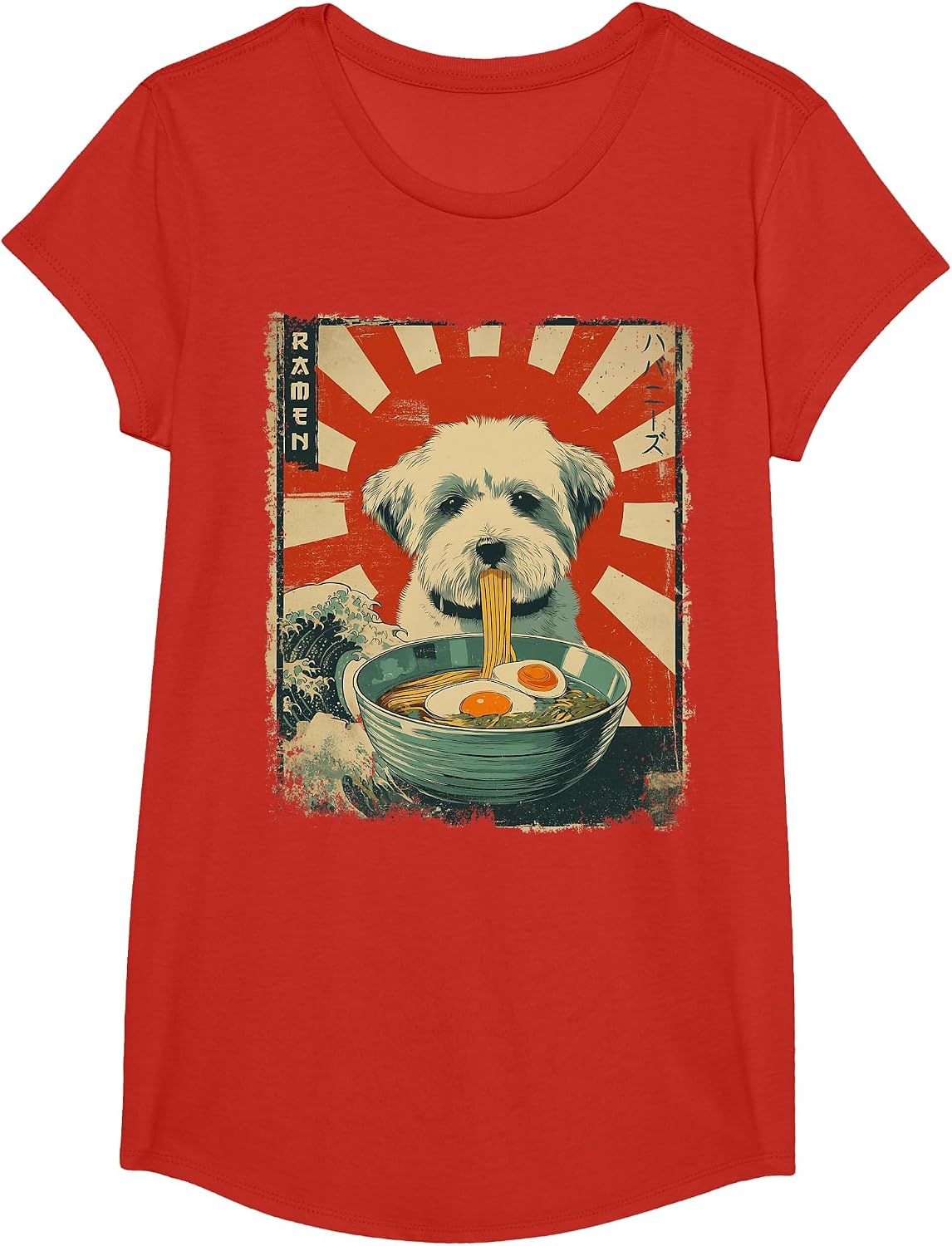 ハバニーズ Havanese Dog Vintage Ramen Japanese Noodles T-Shirt - Girls Red