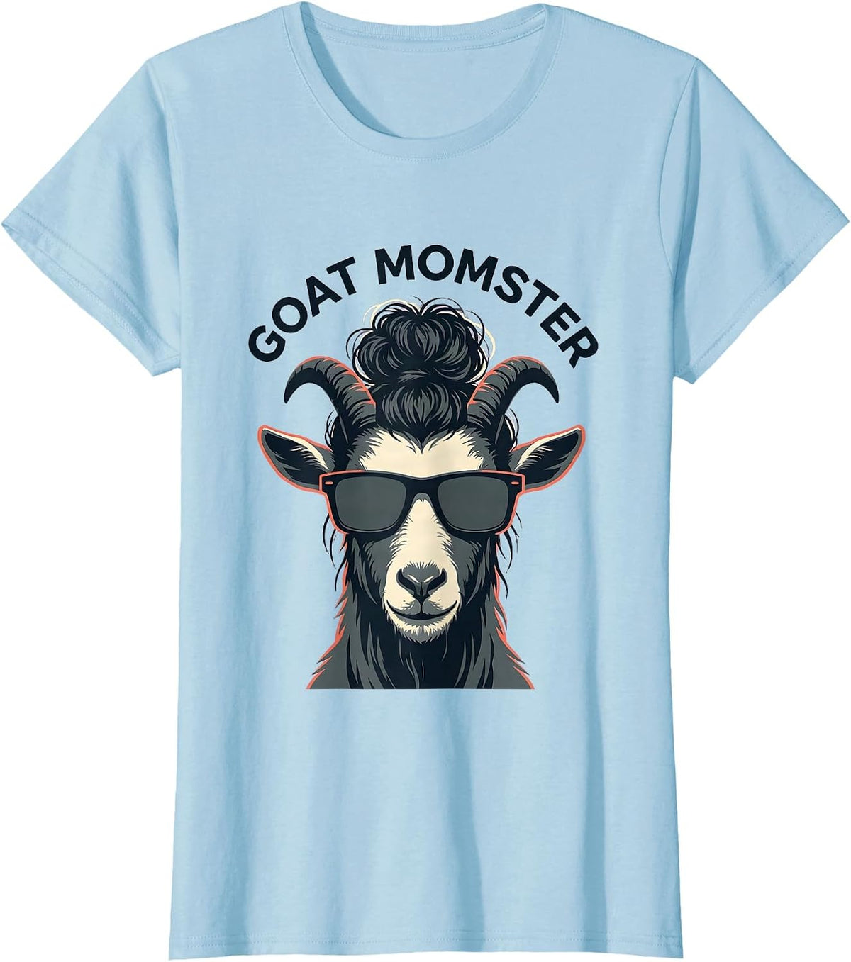 Goat Momster Funny Halloween Messy Bun Mom Costume T-Shirt - Baby Blue