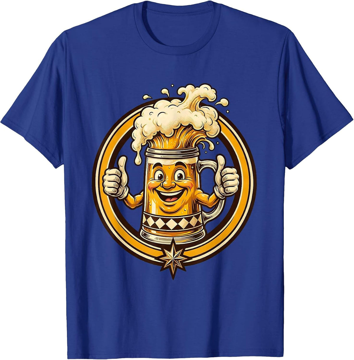 Steaming Beer Stein Foam Overflow German Illustration T-Shirt - Royal Blue