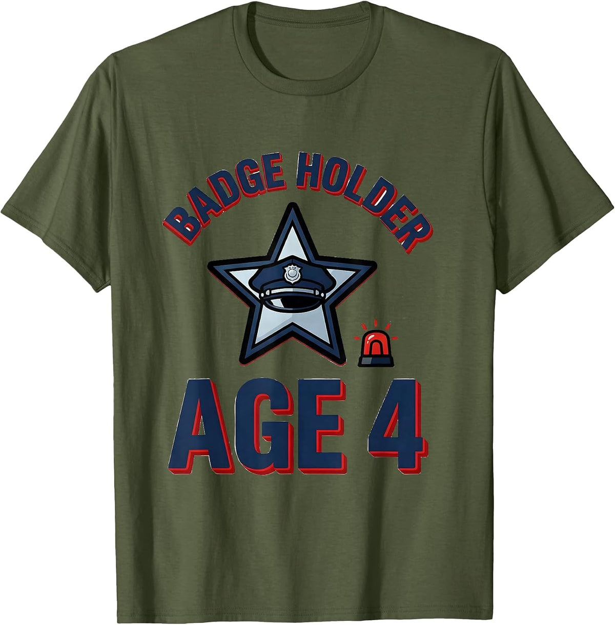 Men's Badge Holder Age 4 Future Police Officer Kids Birthday Party T-Shirt - Olive Green