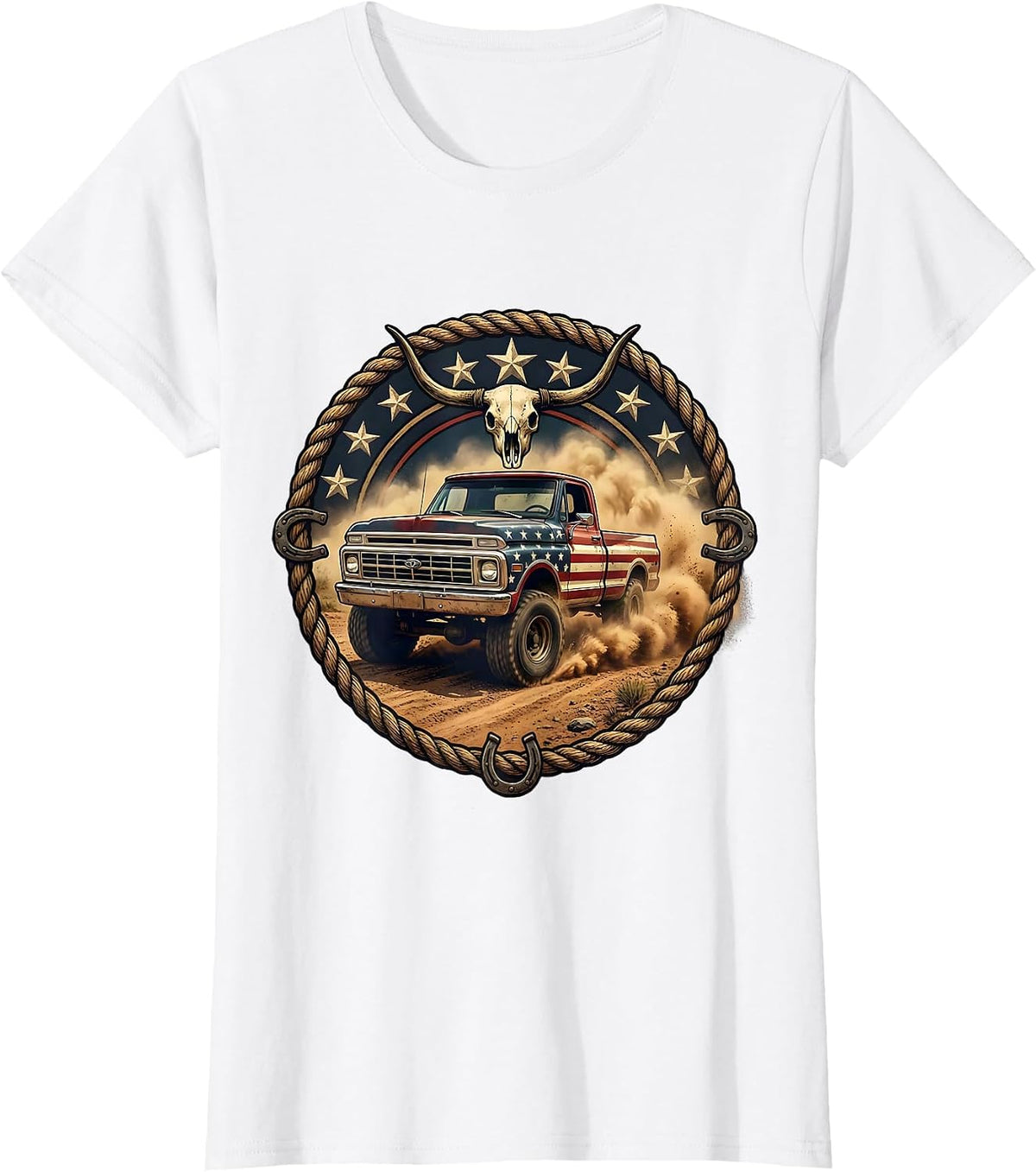 Classic Pickup Truck Dirt Road Americana Graphic T-Shirt - White
