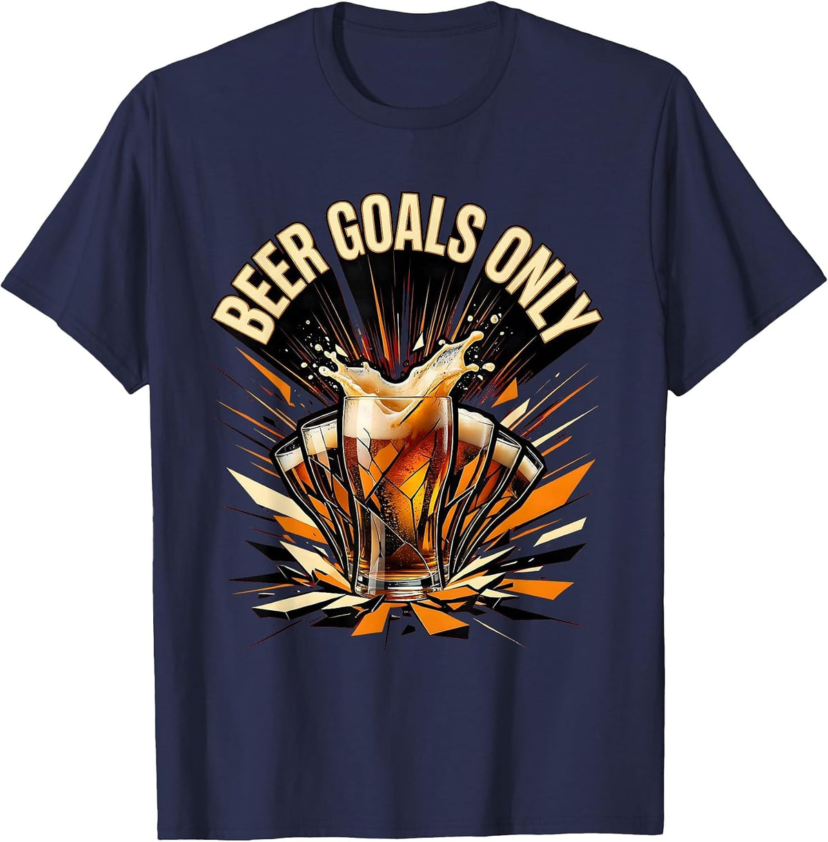 Men's Beer Goals Only Funny Drinking Design T-Shirt - Navy Blue