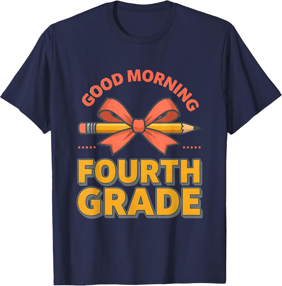 Men's Good Morning Fourth Grade Coquette Bow Back to School Fourth T-Shirt - Navy Blue
