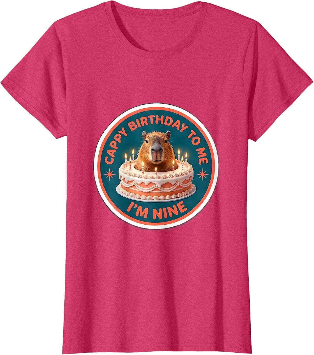 Women's Cappy Birthday To Me I'm Nine Cute Capybara Birthday Pun T-Shirt - Red Heather